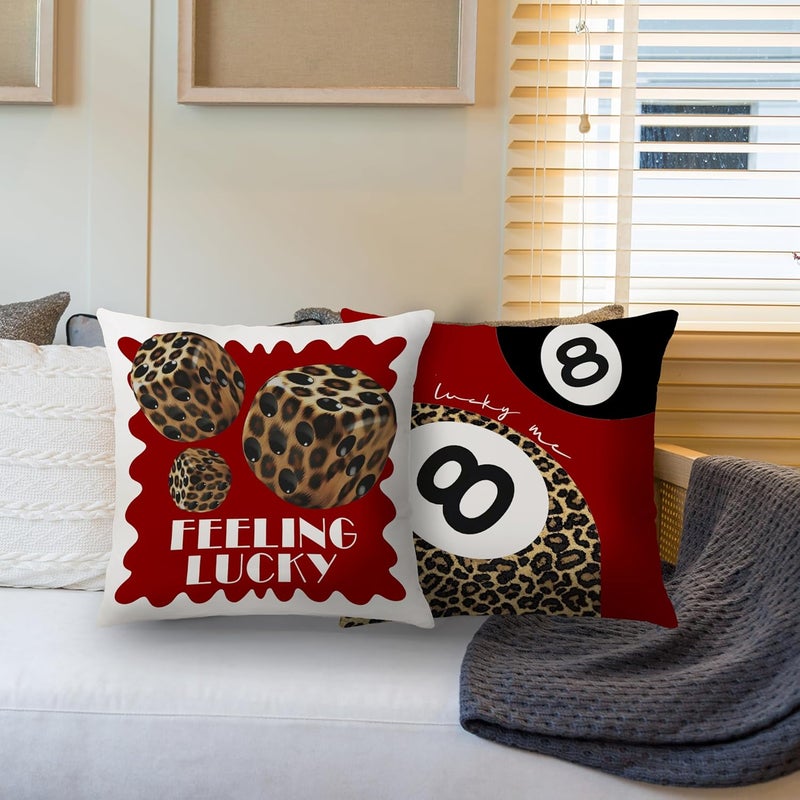 Nipil Trendy Leopard Pillow Covers 18x18, Cheetah Leopard Print Room Decor, Red Preppy Cheetah Print Dice Lucky 8 Ball Decorative Throw Pillow Covers for Girls Bedroom Dorm Apartment, Set of 2 - Image 4
